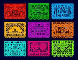 Papel picado mexican dia de los muertos flags vector