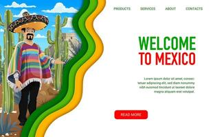 Travel landing page with mexican pyramids, cactus vector