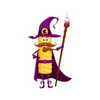 Cartoon Halloween tortiglioni pasta mage character vector