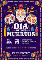 Dia de los muertos party flyer, mexican holiday vector