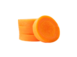 Fresh beautiful carrot slices in stack isolated with clipping path in png file format Front view.