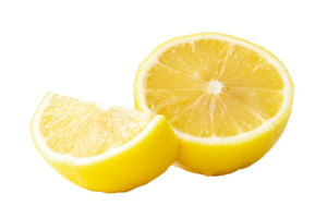 Beautiful yellow lemon half with slice isolated with clipping path in png file format