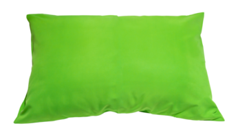 Top view of green pillow at hotel or resort room isolated with clipping path in png file format Concept of comfortable and happy sleep in daily life