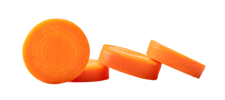 Fresh beautiful carrot slices in stack isolated with clipping path in png file format Front view.