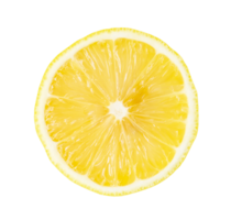 Top view of beautiful yellow lemon half isolated with clipping path in png file format