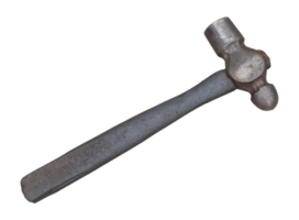 Single dirty old metal or iron hammer with dirty wooden handle isolated with clipping path in png file format