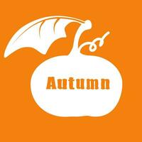 Template white silhouette of a pumpkin on an orange background. Autumn vector banner background inscription autumn. EPS10