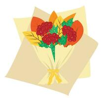 Autumn bouquet of autumn yellow orange leaves rowan branch paper wrap Vector EPS10