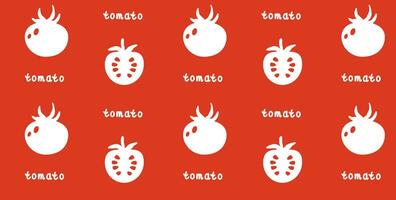 Seamless pattern white silhouette of a tomato on a red background inscription tomato. EPS10 vector