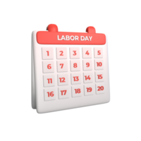 3D icon labor day calender rendered isolated on the transparent background png