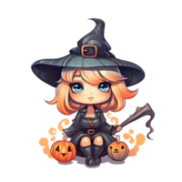 Halloween mignonne sorcière dessin animé personnage style génératif ai. png