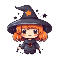 halloween cute witch cartoon character style generative AI. png