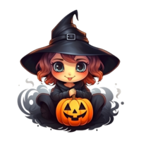 Halloween mignonne sorcière dessin animé personnage style génératif ai. png