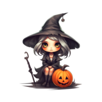 Halloween mignonne sorcière dessin animé personnage style génératif ai. png