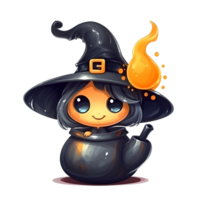 halloween cute witch cartoon character style generative AI. png