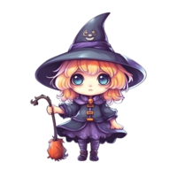 Halloween mignonne sorcière dessin animé personnage style génératif ai. png