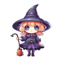 halloween cute witch cartoon character style generative AI. png