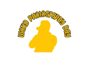 World Photography day Text calligraphy with Photographer snapshot Moment with camera on hand , Typography, World Photography day lettering inscription, Photographer Capture with camera illustration png