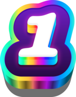 3d metallisch Regenbogen Alphabet Nummer 1 png