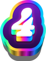 3D Metalic Rainbow Alphabet Number 4 png