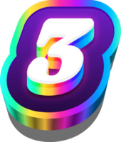 3d metallisch Regenbogen Alphabet Nummer 3 png