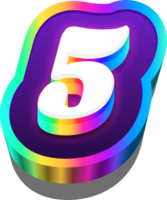 3D Metalic Rainbow Alphabet Number 5 png