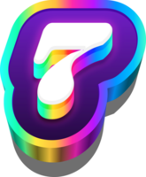 3D Metalic Rainbow Alphabet Number 7 png