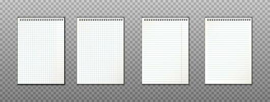 3d realistic collection of paper notes with spiral. Isolated on background. vector