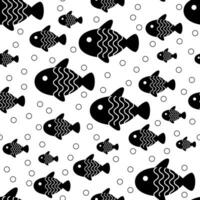Vector graphic black and white seamless fish with bubble pattern.