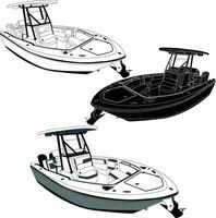 Vector, line art and color image of  fishing boat on a white background. vector