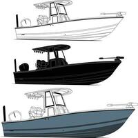 Vector, line art and color image of  fishing boat on a white background. vector