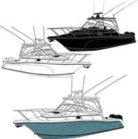 Vector sketch of the fishing boat line art illustration.