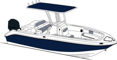 Boat vector, Fishing boat vector, Motorboat vector line art illustration.