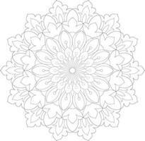 Unique complex mandala coloring book page design vector