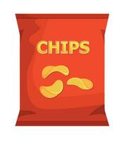 Crispy ripple potato chips flying into pack, vector realistic snacks package. design illustration icon for food and beverage business, potato snack branding element logo vector.