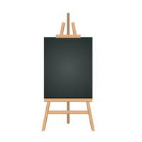 Realistic paint desk with blank white canvas. Wooden easel and a sheet of drawing paper. Vector illustration.