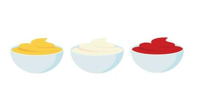 ketchup, mayonnaise and mustard sauce for french fries vector