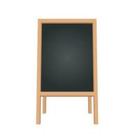 Sidewalk chalkboard. Outdoor restaurant blackboard with wood frame. Empty cafe texting easel vector isolated mockup. Chalkboard blank frame for menu restaurant billboard illustration.