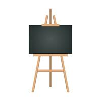 Realistic paint desk with blank white canvas. Wooden easel and a sheet of drawing paper. Vector illustration.