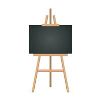 Realistic paint desk with blank white canvas. Wooden easel and a sheet of drawing paper. Vector illustration.