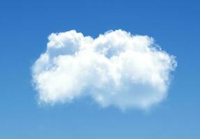 Single cloud isolated over blue sky background. White fluffy cloud photo, beautiful cloud shape. Climate concept photo