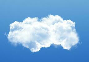 Single cloud isolated over blue sky background. White fluffy cloud photo, beautiful cloud shape. Climate concept photo