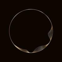 Round golden frame on a black background, golden element in art deco style. Vector abstract linear object