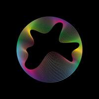 Glowing circle of neon colors of round curved shape with wavy dynamic lines isolated on black background. Circular frame light frame. Concept of future technology. vector