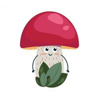 Funny boletus mushroom with faces, Children's cartoon characters Edible and inedible mushrooms, Vector illustration