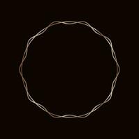 Round golden frame on a black background, golden element in art deco style. Vector abstract linear object