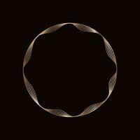 Round golden frame on a black background, golden element in art deco style. Vector abstract linear object