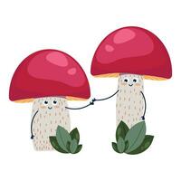 Set of funny boletus mushrooms with faces, children's cartoon characters Edible and inedible mushrooms, vector illustration