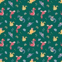 Seamless pattern with cute hand drawn dragons. Design for fabric, textile, wallpaper, packaging vector