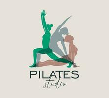 Woman doing Yoga, Pilates simple logo style icon. Slim girl doing pilates. Hand drawn colorful silhouette Vector illustration. Weight Loss. Health care and lifestyle concept. Female yoga.